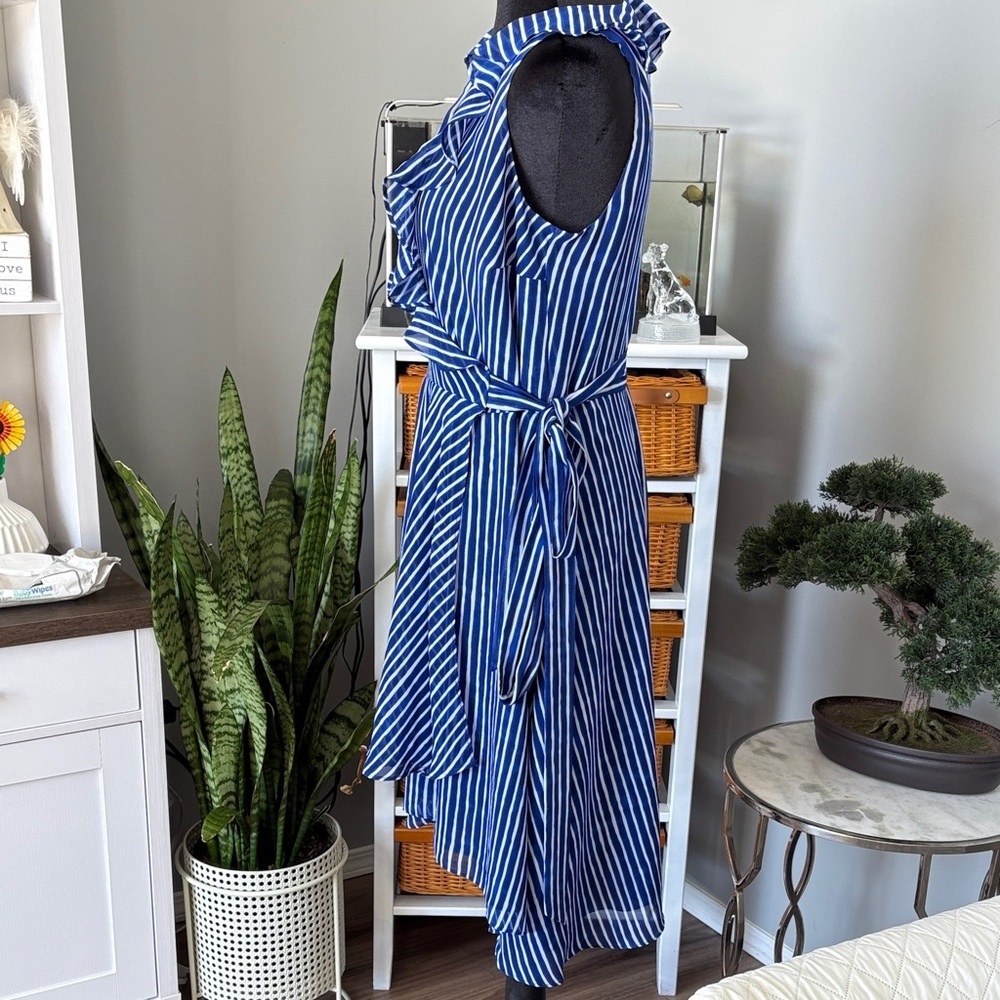 Lauren Ralph Lauren Striped Asymmetrical Dress in Blue and White - Picture 6 of 9